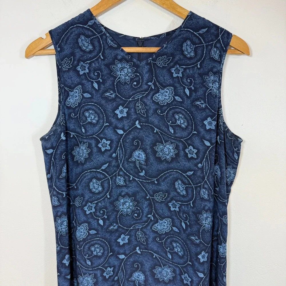 Vintage Charter Club Silk Maxi Dress 10 Navy Floral 90s Minimalist Dark Academia